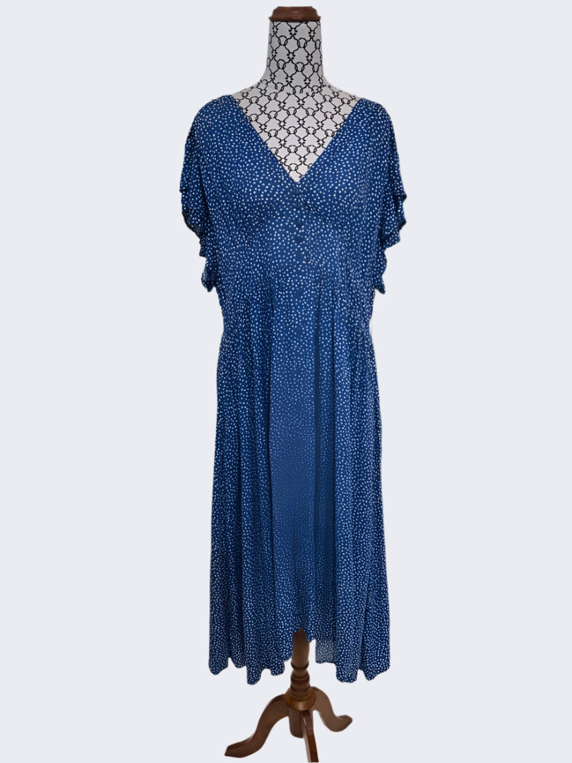 Sunday Boho Blue White Spot Maxi Dress, XXL