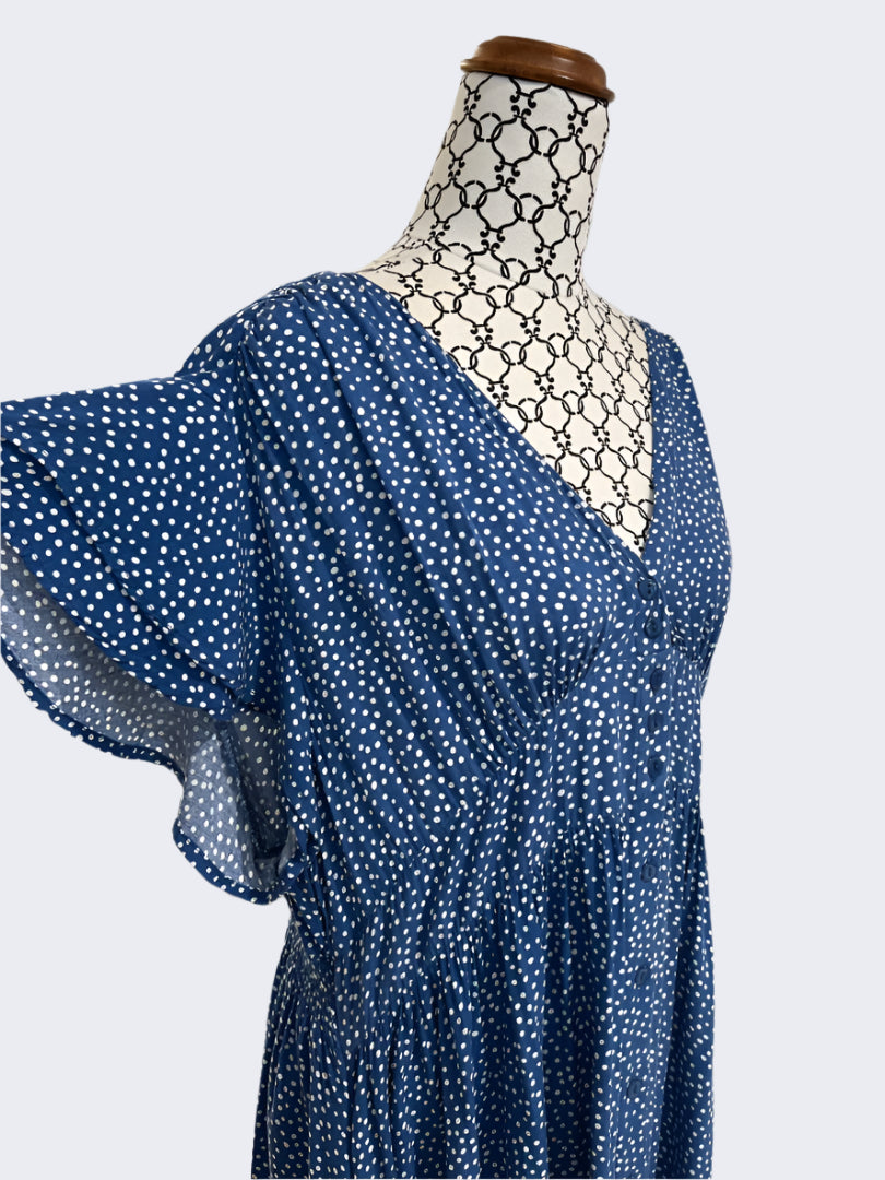 Sunday Boho Blue White Spot Maxi Dress, XXL