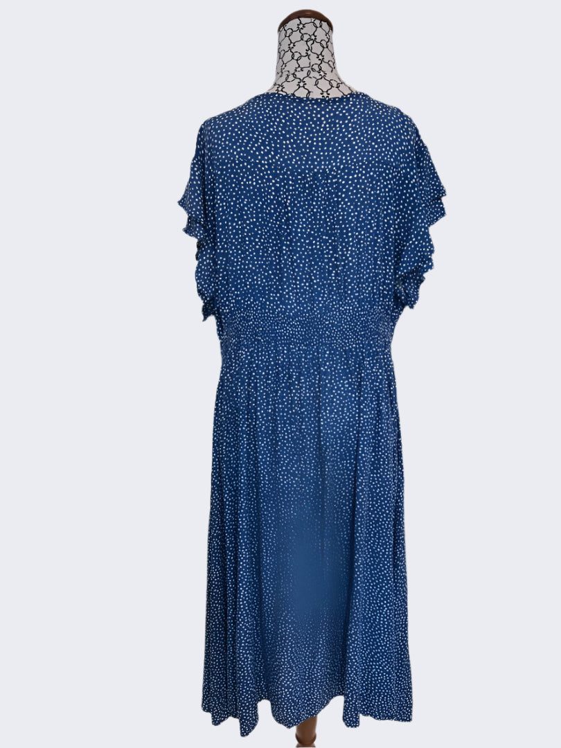 Sunday Boho Blue White Spot Maxi Dress, XXL