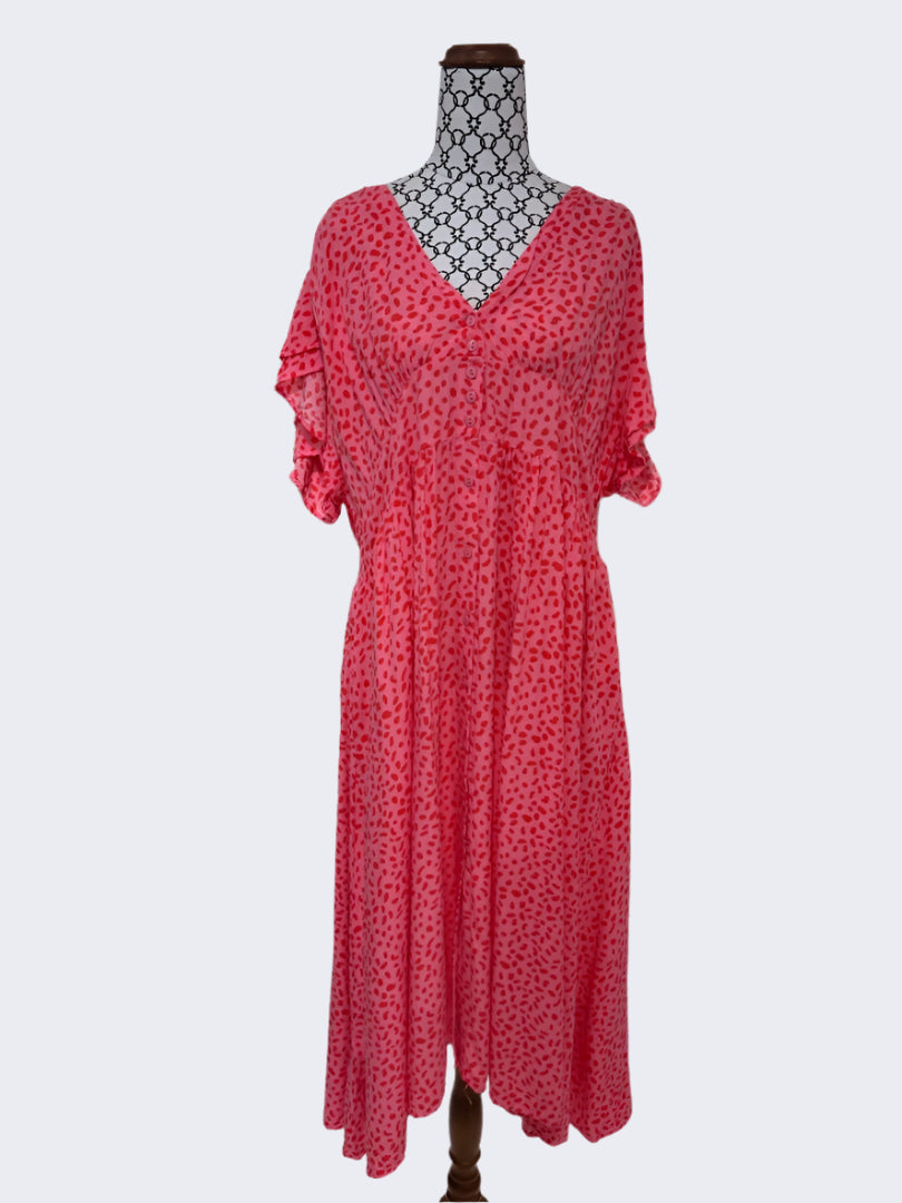 Boho Sunday Pink/Red Print Maxi Dress, XXL