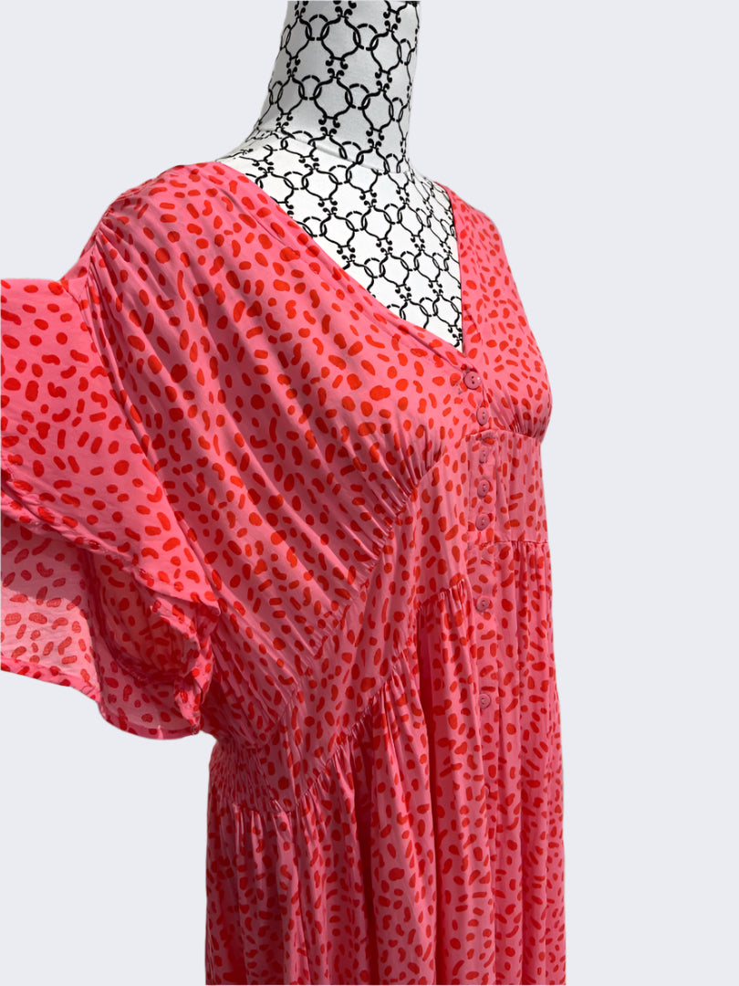 Boho Sunday Pink/Red Print Maxi Dress, XXL