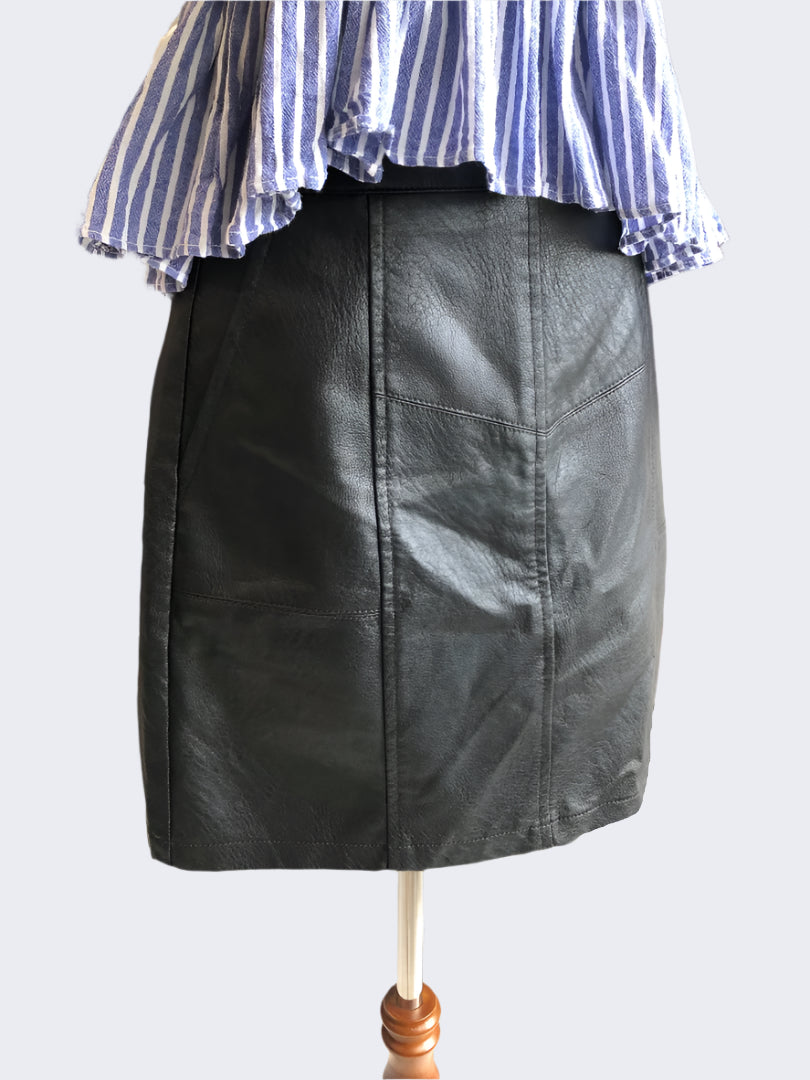 Dotti Black Mini Leather Skirt, 8