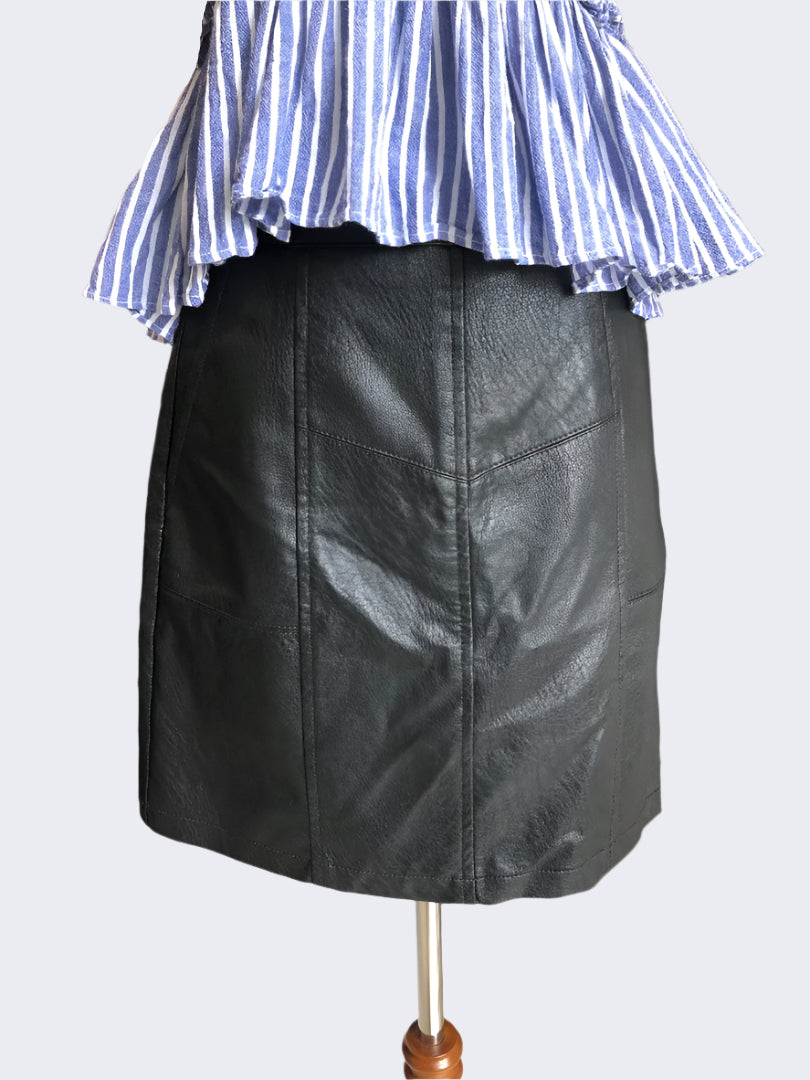 Dotti Black Mini Leather Skirt, 8