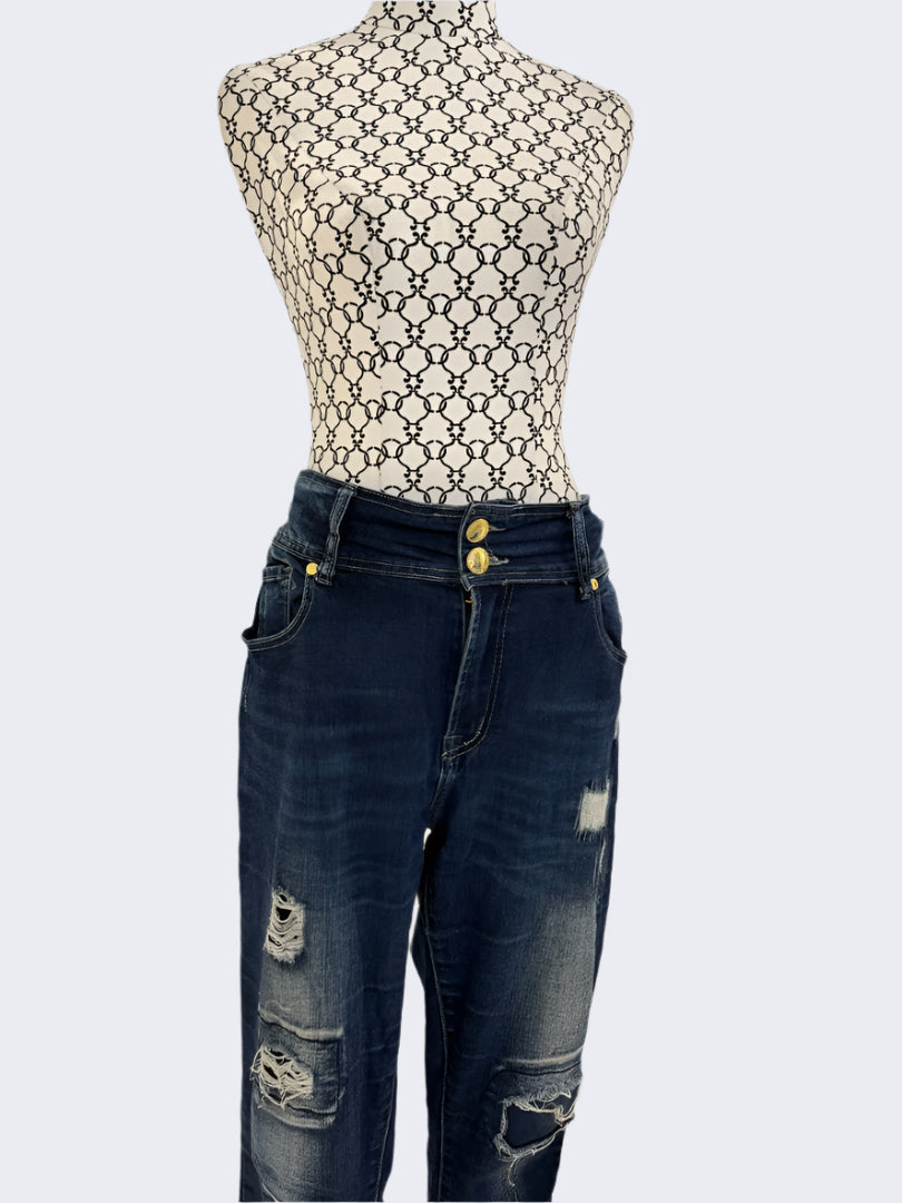 Chic Denim Dark Wash distressed Denim Jeans, 12
