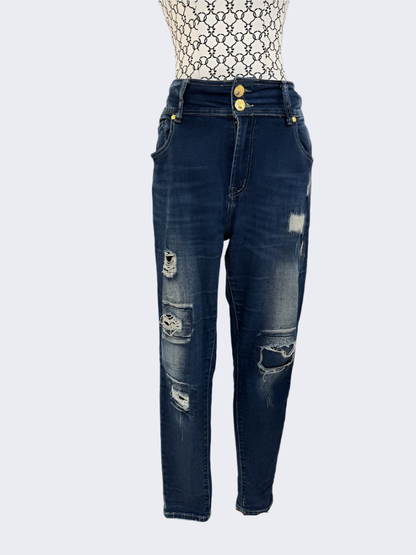 Chic Denim Dark Wash distressed Denim Jeans, 12