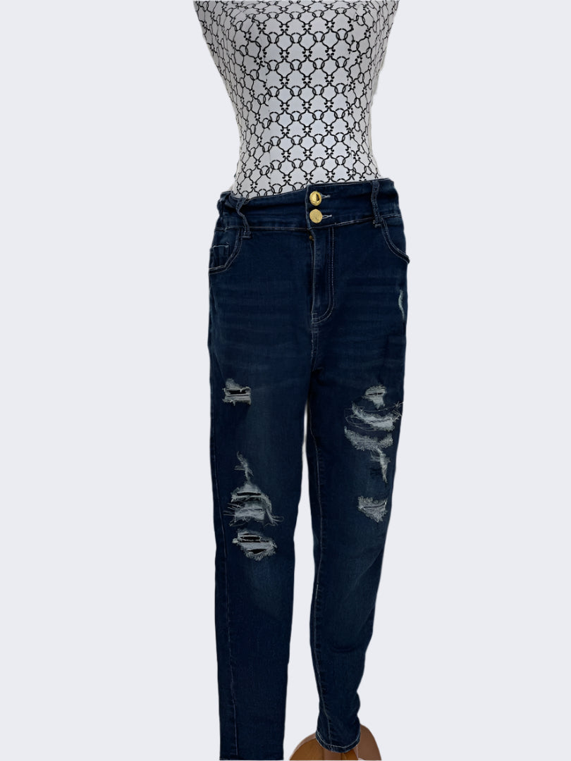 Chic Denim Dark Wash ripped Denim Jeans, 12