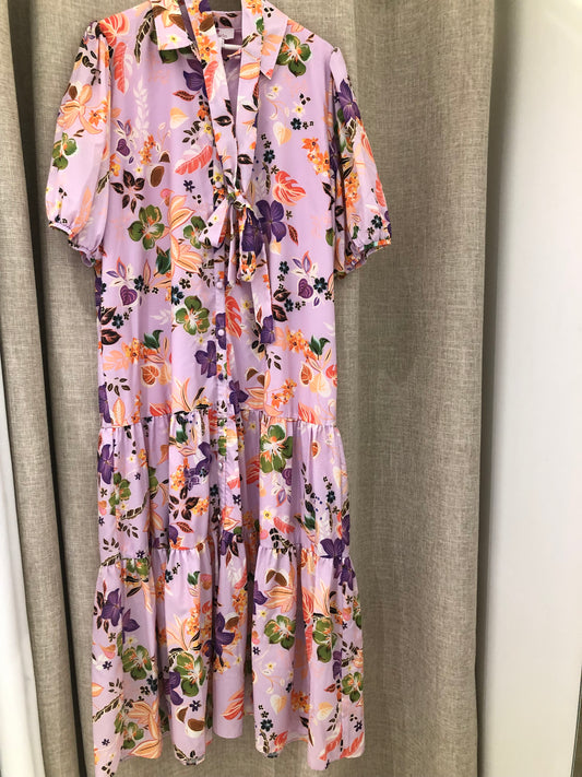 Charlo Purple Floral Button Up Dress - 16