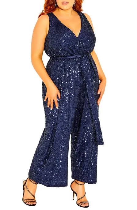 (Ex-Rental) Starlette Navy Sequin Jumpsuit 24