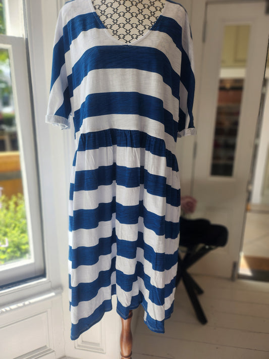 Betty Basics White/Blue Brand New Stripe Mini Dress, 14