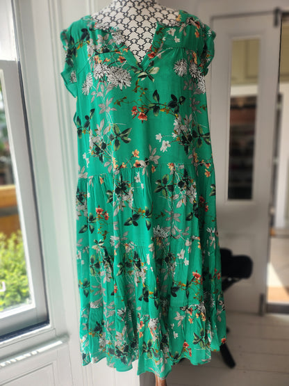 3rd Story Green Floral V Neck Dress, L