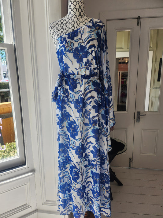 Augustine White/Blue One Shoulder Dress (BNWT), M