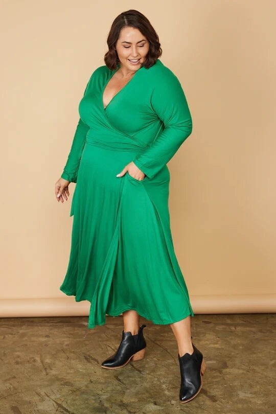 BASICS Green Wrap Dress 3XL