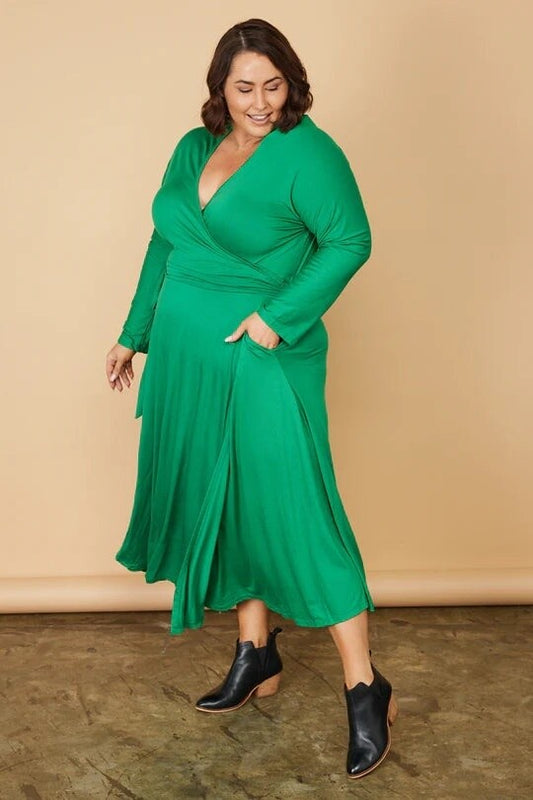 BASICS Green Wrap Dress 3XL