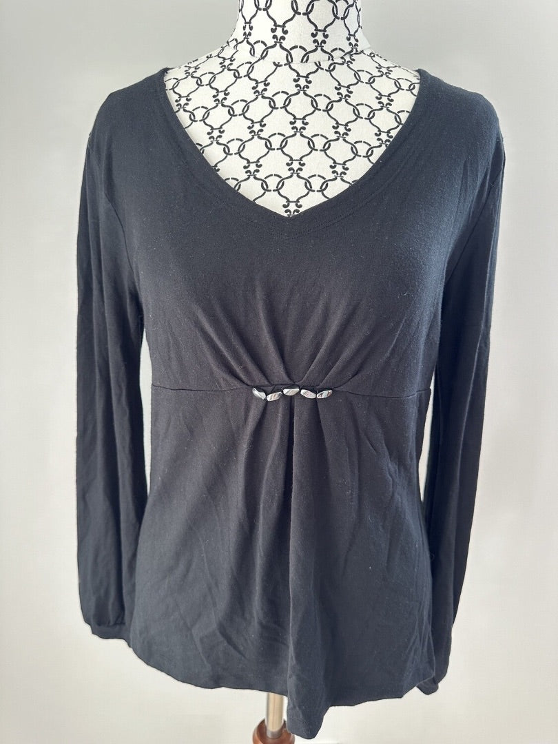 Gerard Darel Black Long Sleeve Embellished Top - M