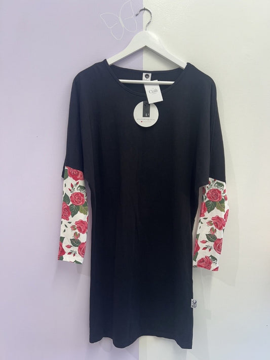 Etc Black Floral Long Sleeve Midi Dress - S (BRAND NEW TAG)