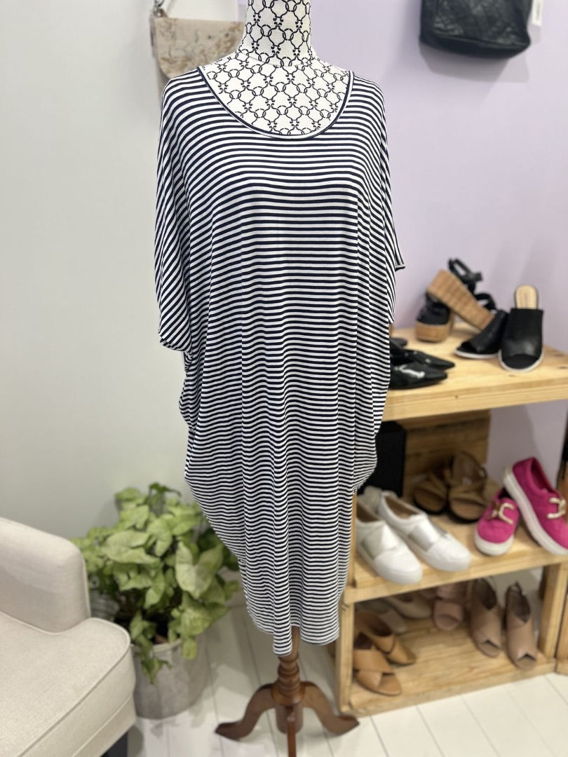 Betty Basics White & Navy Striped Maui Dress - 8 (Brand New RRP $54.99)