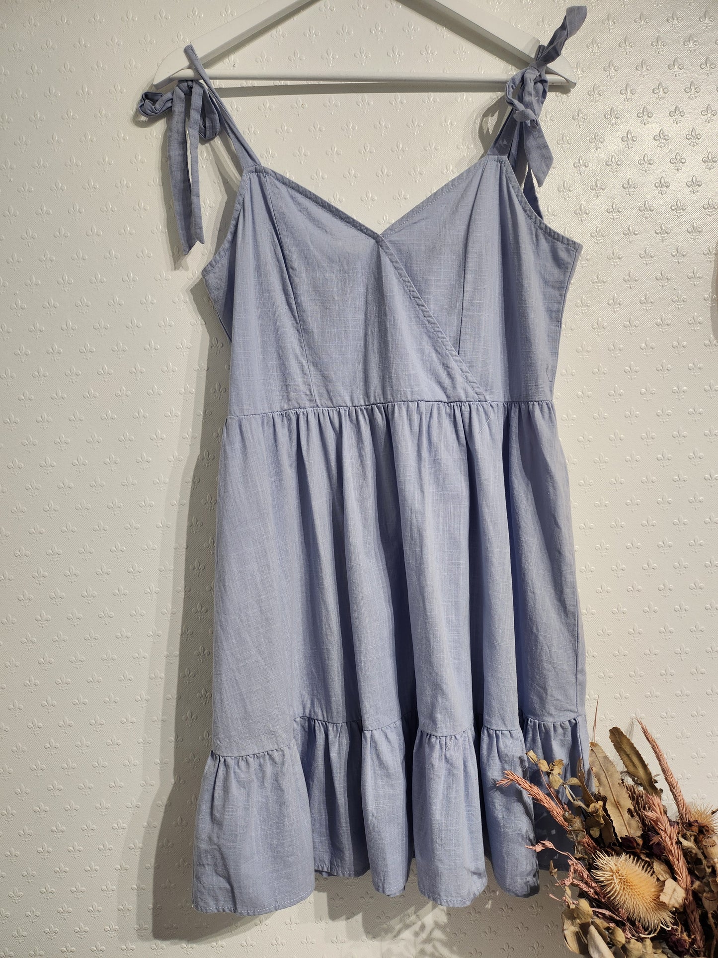 Cotton On Light Blue Tiered Mini Sundress - L