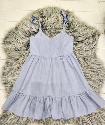 Cotton On Light Blue Tiered Mini Sundress - L