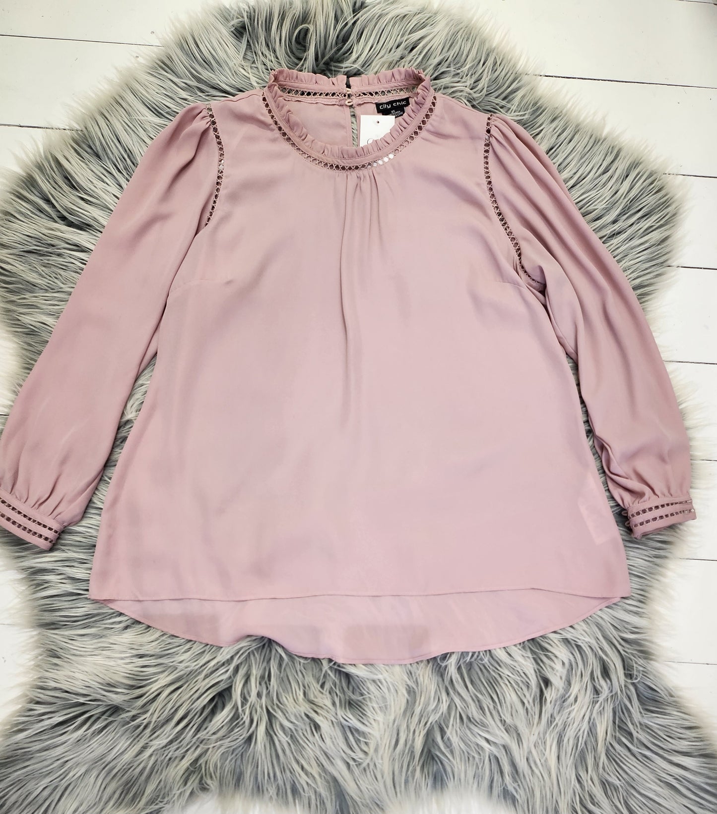 City Chic Blush Pink Cut Out Detail Long Sleeve Top - XS