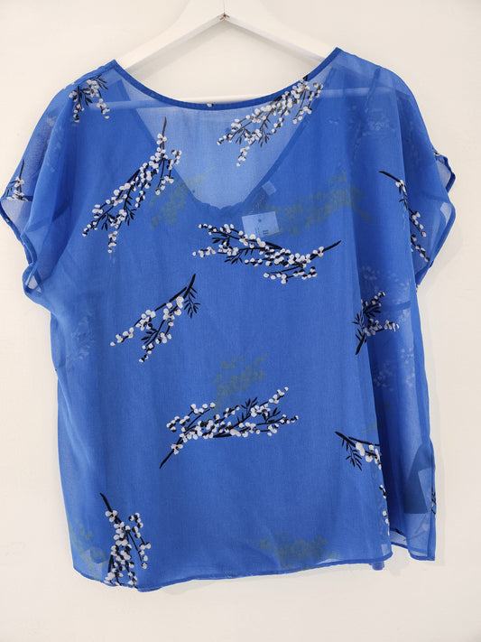 Mint Velvet Blue Floral Sheer Top - 14