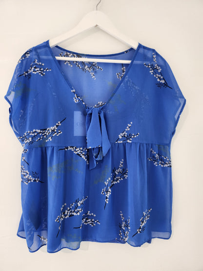 Mint Velvet Blue Floral Sheer Top - 14