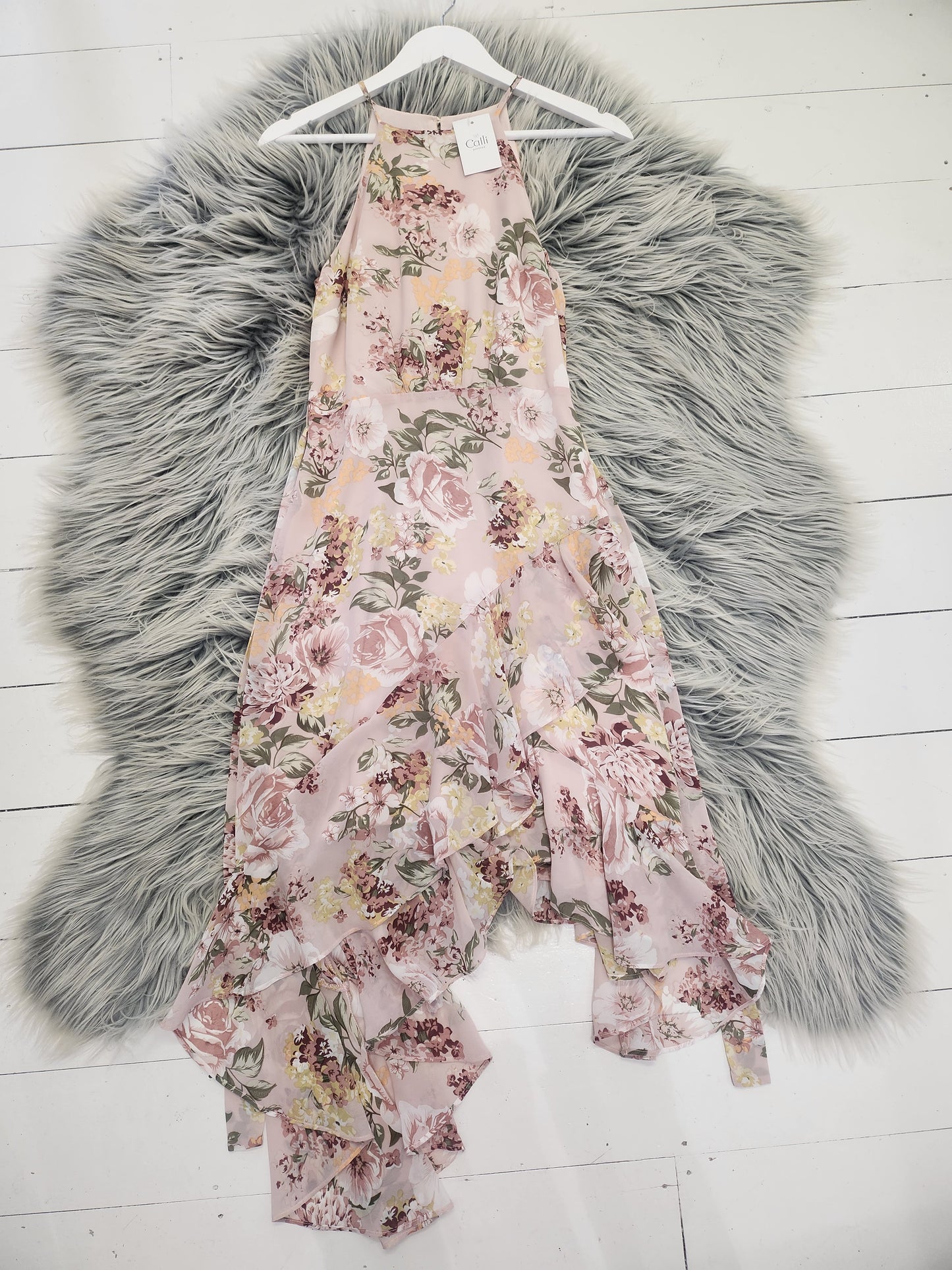 Pagani Light Pink Floral Ruffle Midi Dress 8