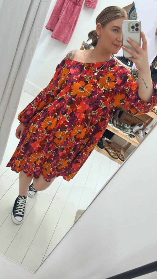 SASS Bright Orange Floral Dress, 12