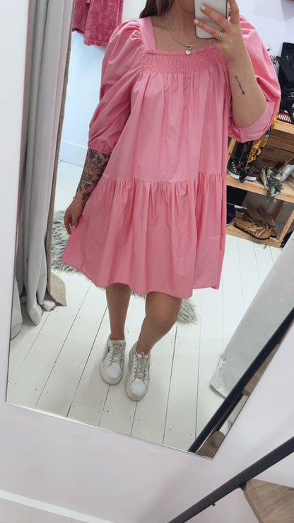 H&M Pink Puff Sleeve Mini Dress, S