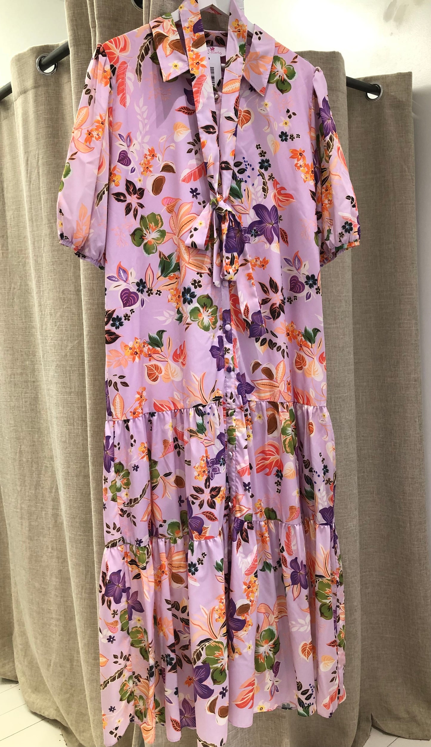 Charlo Purple Floral Button Up Dress - 16