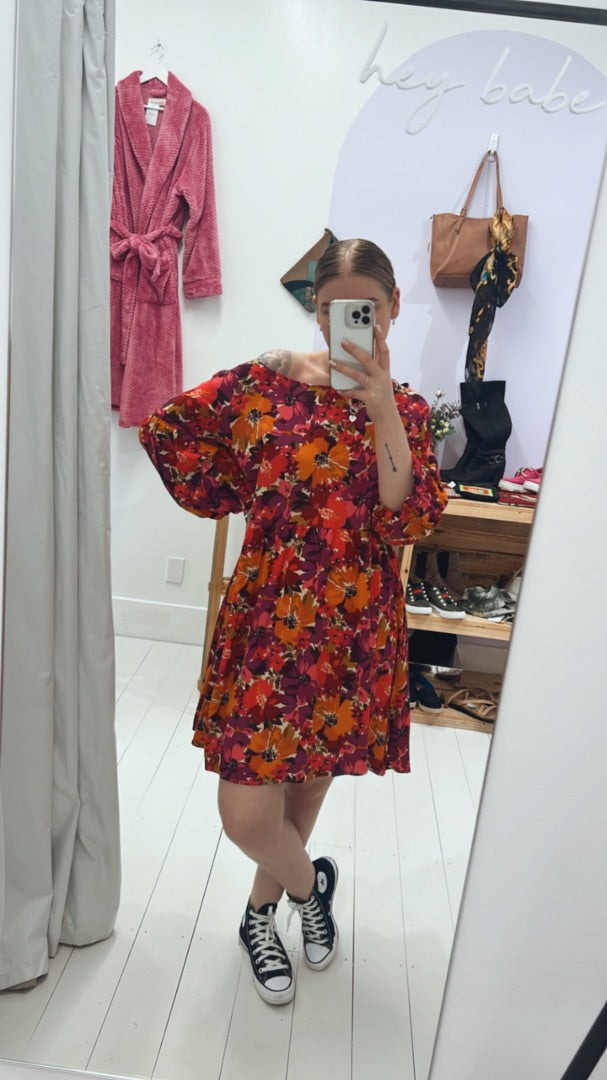 SASS Bright Orange Floral Dress, 12