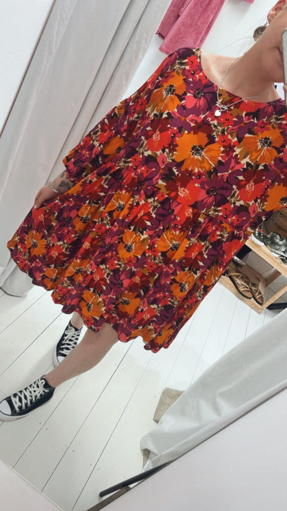 SASS Bright Orange Floral Dress, 12