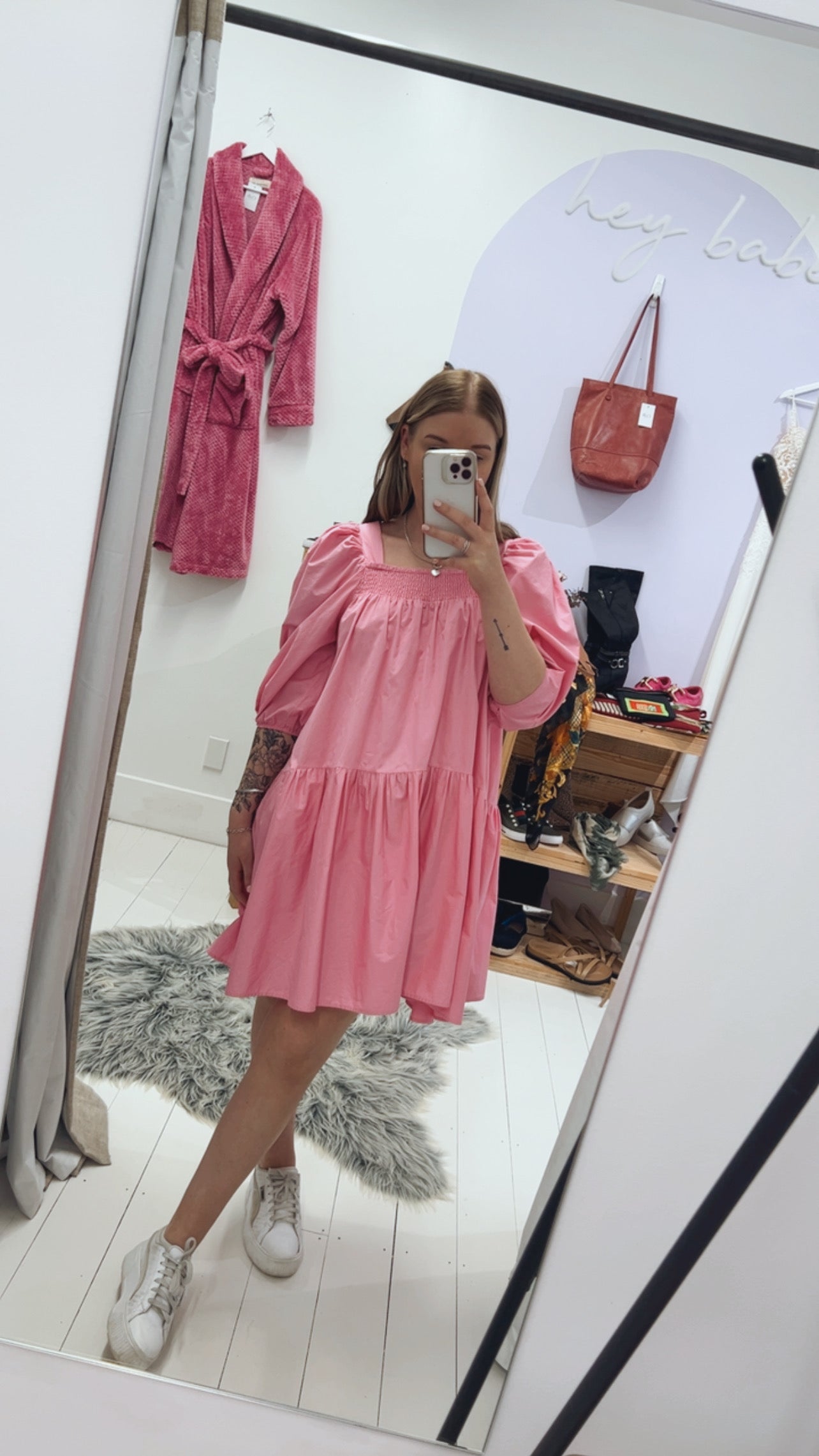 H&M Pink Puff Sleeve Mini Dress, S