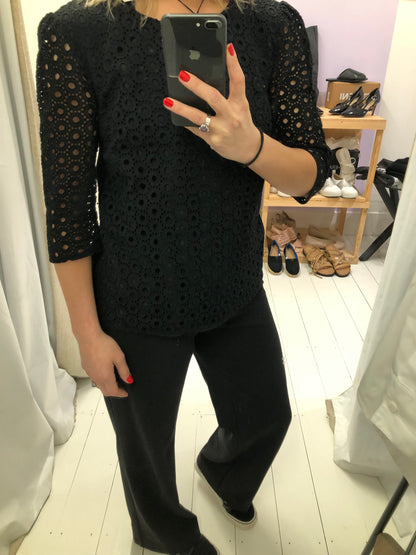 Oasis Black Lace 3/4 Sleeve Top - 12