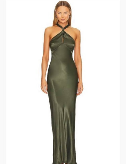 Shona Joy Green Gathered Halter Midi Dress - 10 (BRAND NEW) RRP $250.00