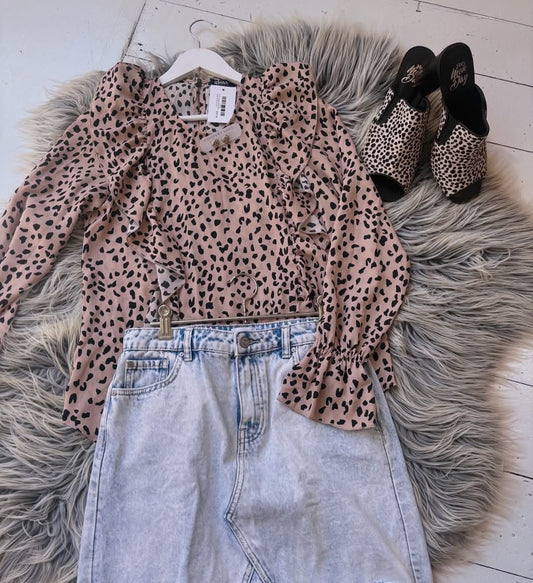 Gloss Beige And Black Leopard Print Top - 6