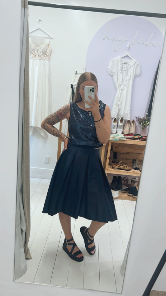 Review Navy Sparkly Top & Pleated Skirt Set - 10