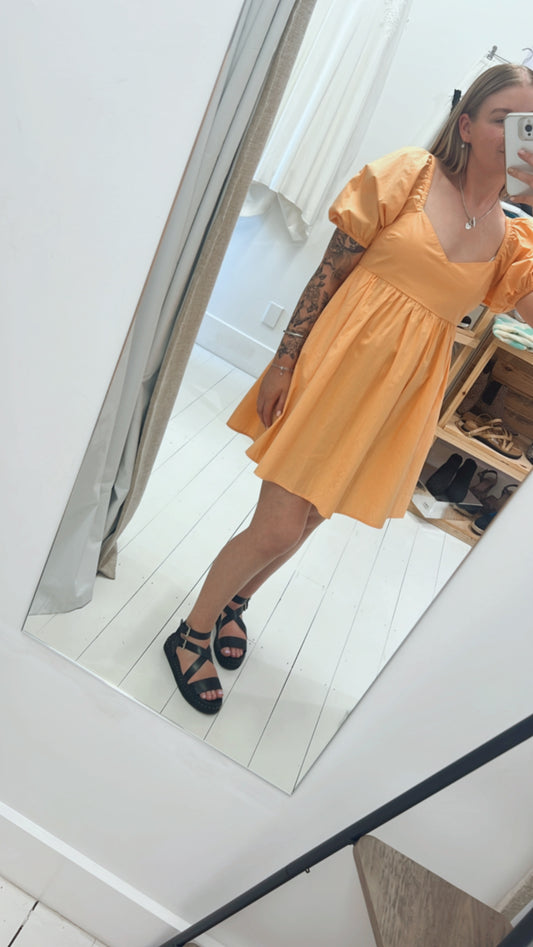 Dotti Orange Puff Sleeve Mini Dress - 10 (Brand new with tags)