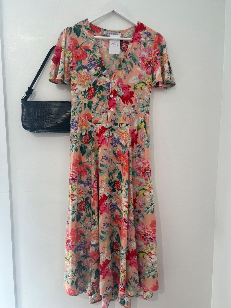 Tosca & Salome Pink Floral Midi Dress, XS