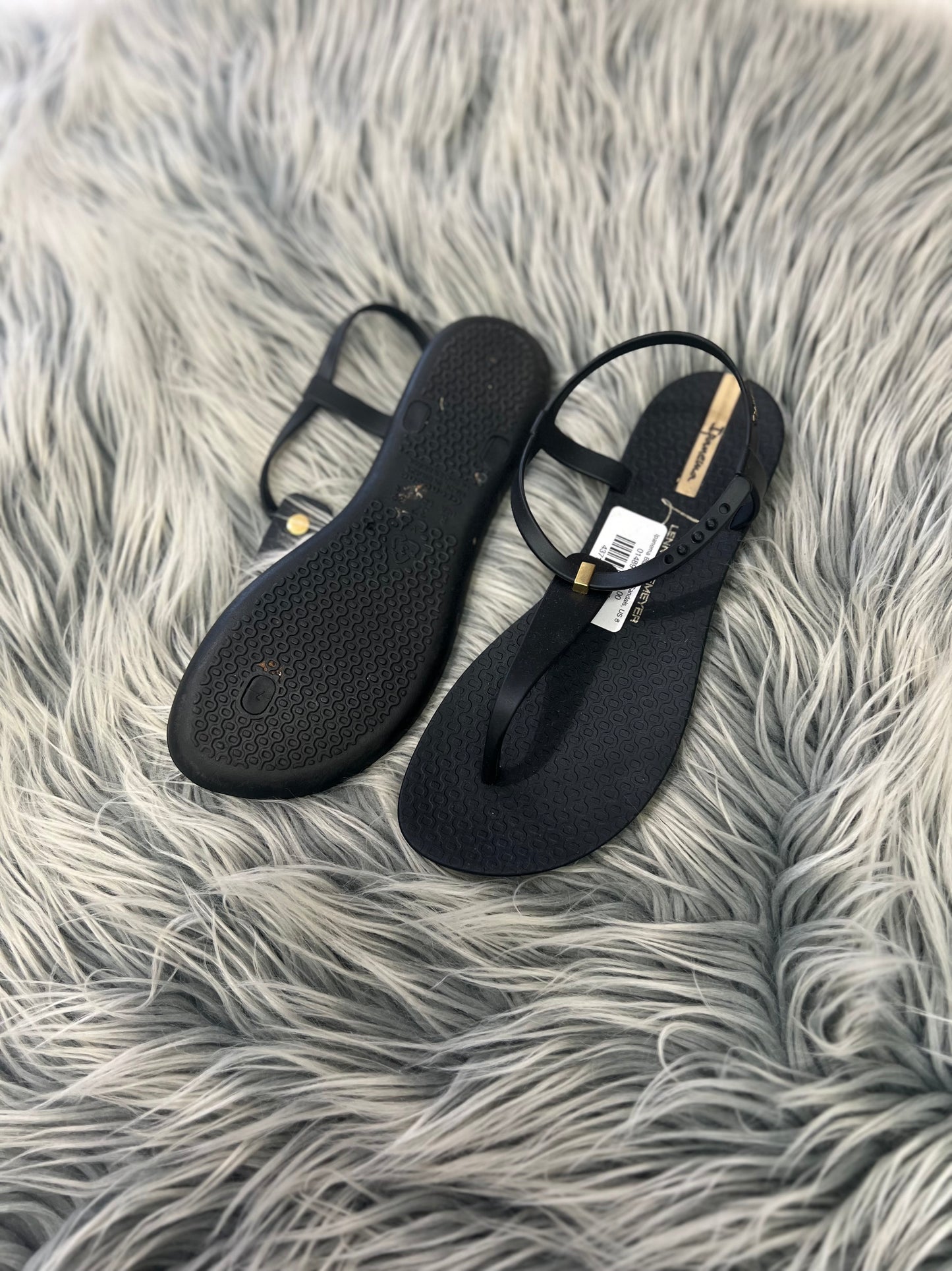 Ipanema Black/Gold Sandals, US 8