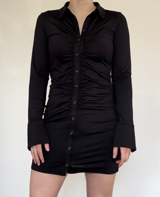 Divided Black Long Sleeve Button Up Mini Dress - M