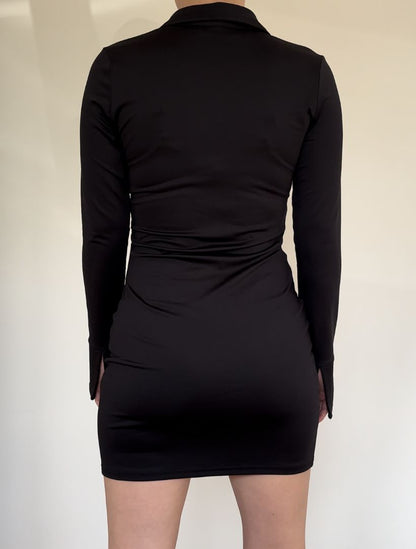 Divided Black Long Sleeve Button Up Mini Dress - M