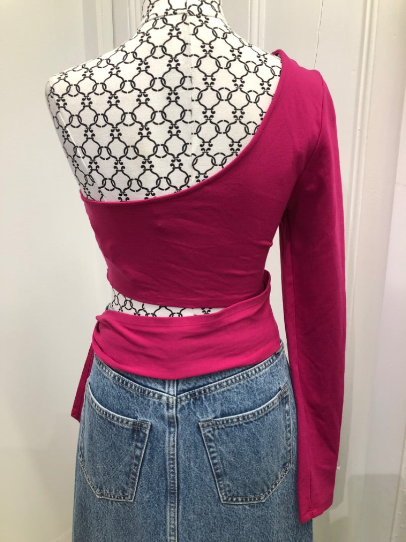 Glassons Deep Pink Cropped Wrap Top - S