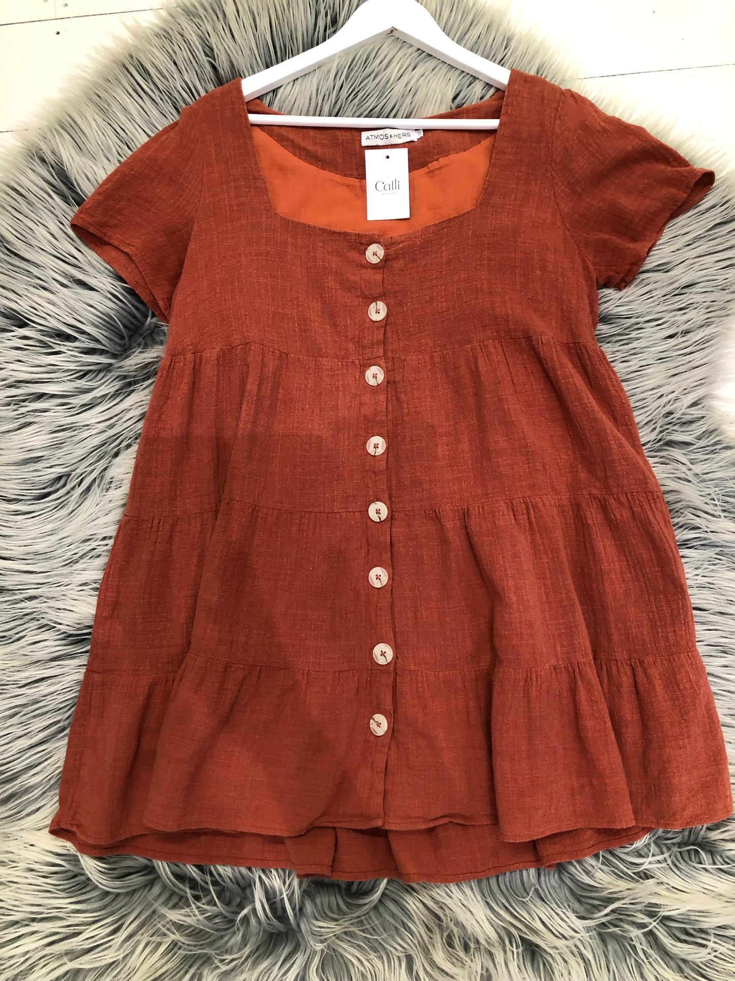 Atmos & Here Burnt Orange Button Up Mini Dress, 12