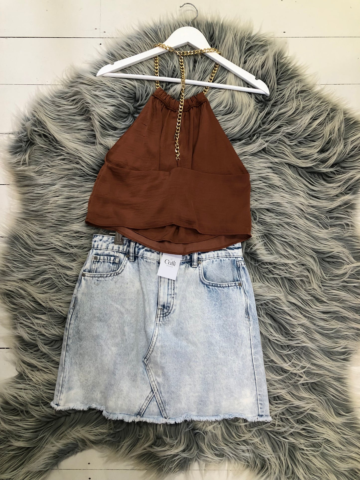 Glassons Brown Chain Crop Top (Brand New), 10