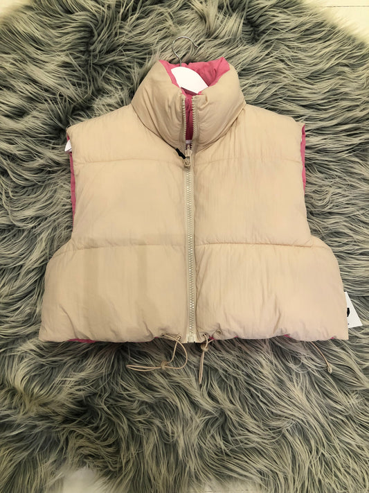 Cotton On Pink/Beige Reversible Puffer Vest, M