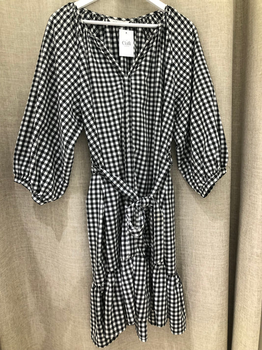 Pagani Black/White Gingham Midi Dress, 18