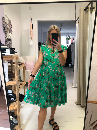 3rd Story Green Floral V Neck Dress, L