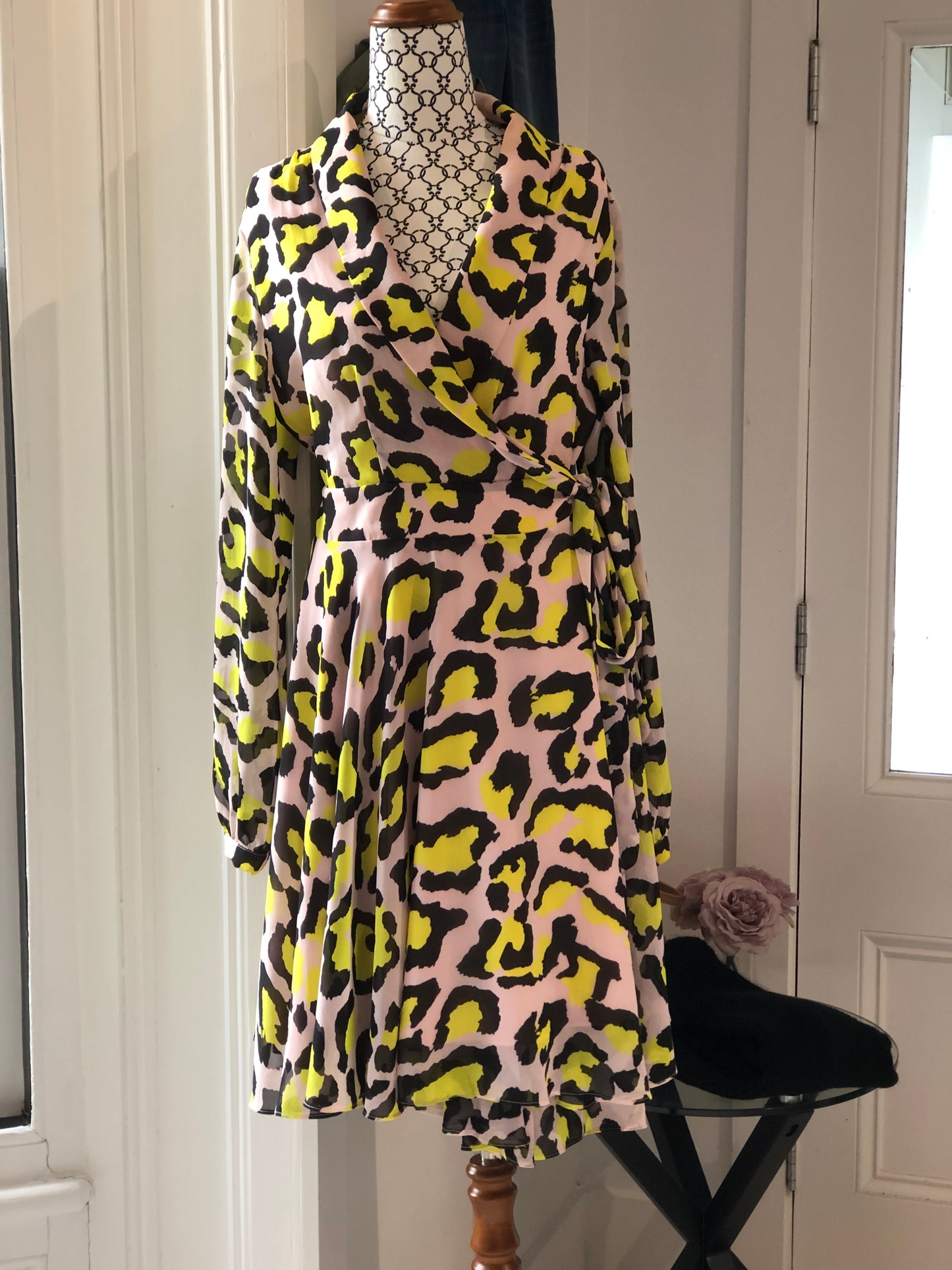 Augustine Yellow/Pink Leopard V Neck Dress