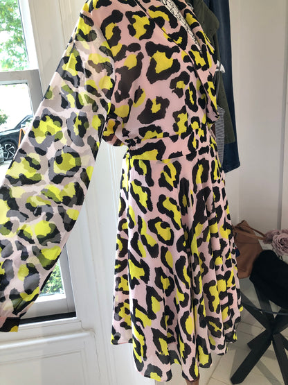 Augustine Yellow/Pink Leopard V Neck Dress