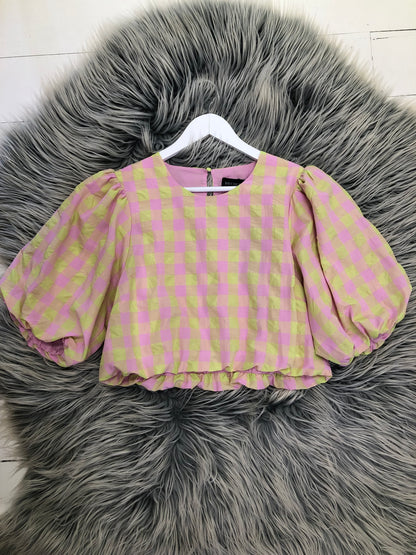 Decjuba Pink/Yellow Puff Sleeve Crop (Brand New), 12